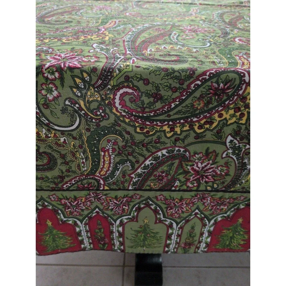 April Cornell Xmas Tree Tablecloth Batik Block Print  60x82  Paisley 100% Cotton